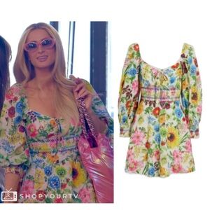 Alice + Olivia Floral Printed Cotton Crawford Sweetheart Mini Dress Size 6